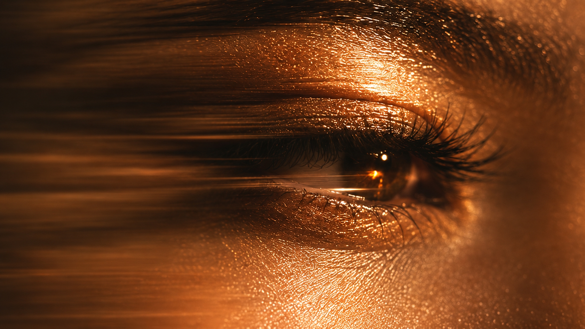 Close-up of an eye in warm golden light